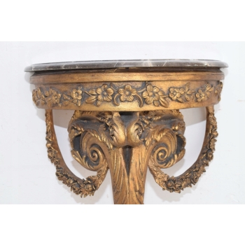 Złota Drewniana Konsola na Ścianę z Marmurem - Półka - Ozdoba Stabilna