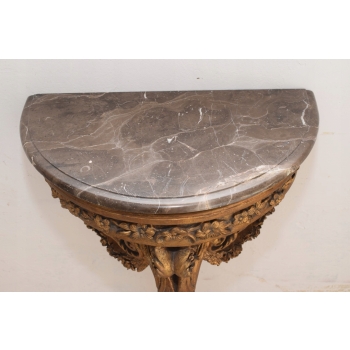 Złota Drewniana Konsola na Ścianę z Marmurem - Półka - Ozdoba Stabilna