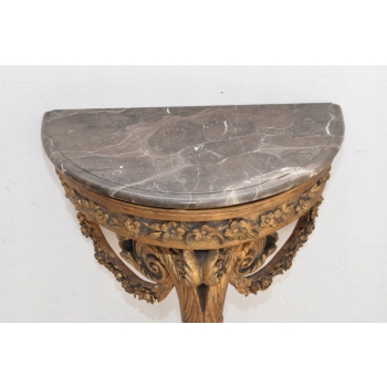 Złota Drewniana Konsola na Ścianę z Marmurem - Półka - Ozdoba Stabilna