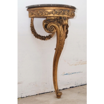 Złota Drewniana Konsola na Ścianę z Marmurem - Półka - Ozdoba Stabilna