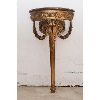 Złota Drewniana Konsola na Ścianę z Marmurem - Półka - Ozdoba Stabilna