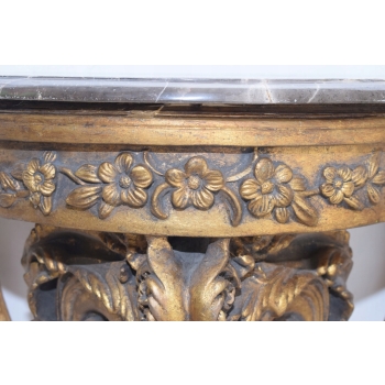 Złota Drewniana Konsola na Ścianę z Marmurem - Półka - Ozdoba Stabilna