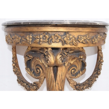 Złota Drewniana Konsola na Ścianę z Marmurem - Półka - Ozdoba Stabilna