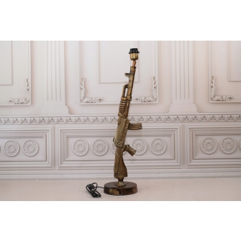 Lampa Stojąca - Złoty Pistolet Kałasznikow Lampka Dekoracyjna Świeci Unikat