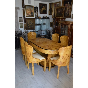 Polski Stół Art Deco + 6 Krzeseł Krzesło Stolik Owal - Unikat!! KOMPLET