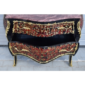 Komoda Boulle Brzuchata - Blat Marmur - Szafa Drewno + Brąz - UNIKAT