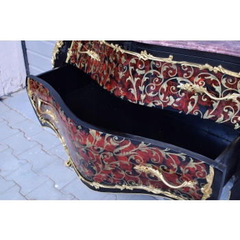 Komoda Boulle Brzuchata - Blat Marmur - Szafa Drewno + Brąz - UNIKAT