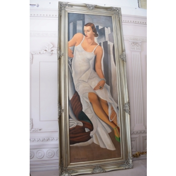 204cm Gigant Stary Obraz Tamara de Łempicka - Art Deco Obraz - Dama w Sukni