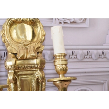 Kinkiet z Brązu Złoconego - Secesja - Dwuramienny - Świecznik Lampa