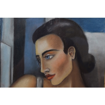 Tamara De Łempicka - Portret Kobiety - Stara Pastel - Unikalny Obraz