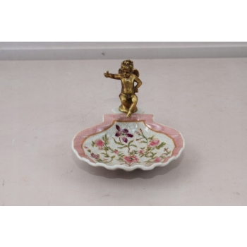 Porcelanowa Mini Patera - Mydelniczka - Porcelana + Figura z Brązu Amor