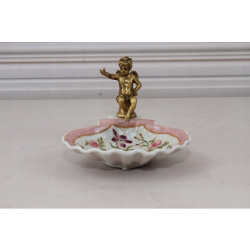 Porcelanowa Mini Patera - Mydelniczka - Porcelana + Figura z Brązu Amor