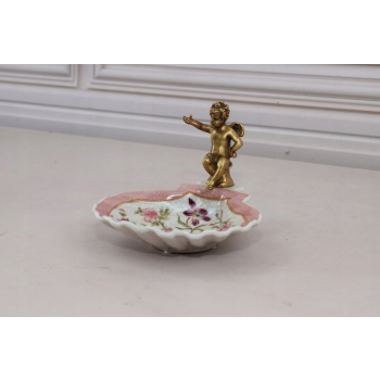 Porcelanowa Mini Patera - Mydelniczka - Porcelana + Figura z Brązu Amor