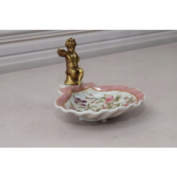 Porcelanowa Mini Patera - Mydelniczka - Porcelana + Figura z Brązu Amor