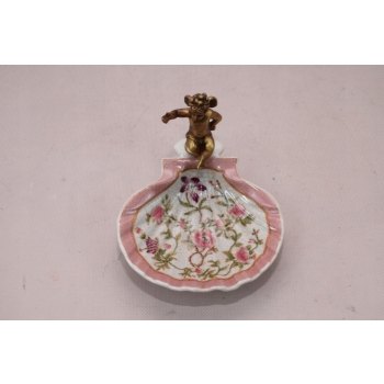 Porcelanowa Mini Patera - Mydelniczka - Porcelana + Figura z Brązu Amor