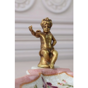 Porcelanowa Mini Patera - Mydelniczka - Porcelana + Figura z Brązu Amor