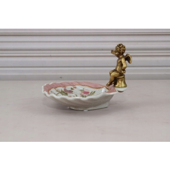 Porcelanowa Mini Patera - Mydelniczka - Porcelana + Figura z Brązu Amor