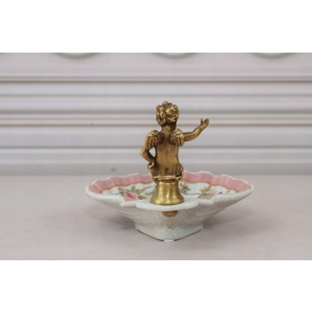 Porcelanowa Mini Patera - Mydelniczka - Porcelana + Figura z Brązu Amor