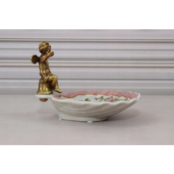 Porcelanowa Mini Patera - Mydelniczka - Porcelana + Figura z Brązu Amor