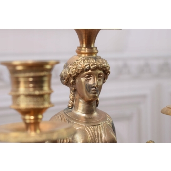 Świecznik Kandelabr Empire - Porcelana + Brąz - Dekoracja - Unikat!