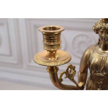Świecznik Kandelabr Empire - Porcelana + Brąz - Dekoracja - Unikat!