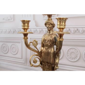 Świecznik Kandelabr Empire - Porcelana + Brąz - Dekoracja - Unikat!