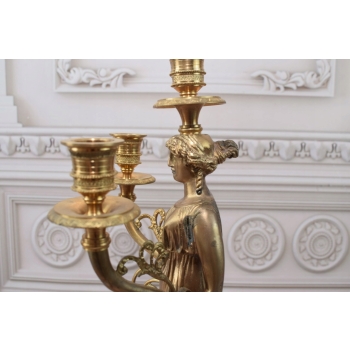 Świecznik Kandelabr Empire - Porcelana + Brąz - Dekoracja - Unikat!