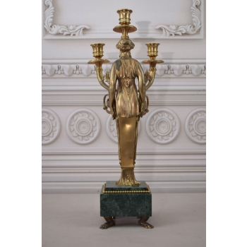 Świecznik Kandelabr Empire - Porcelana + Brąz - Dekoracja - Unikat!