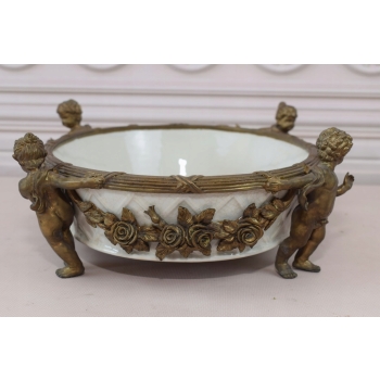 Biała Patera - 4 Amory Anioły - Porcelana + Brąz - Złocony Unikat