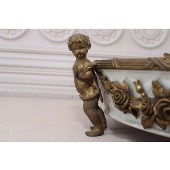 Biała Patera - 4 Amory Anioły - Porcelana + Brąz - Złocony Unikat