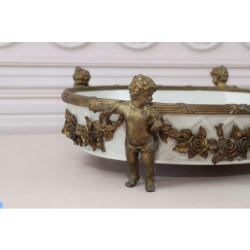 Biała Patera - 4 Amory Anioły - Porcelana + Brąz - Złocony Unikat