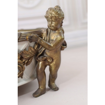 Biała Patera - 4 Amory Anioły - Porcelana + Brąz - Złocony Unikat