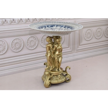 Porcelanowa Ażurowa Patera Trzy Nimfy - Porcelana + Brąz - Okazała Prezent