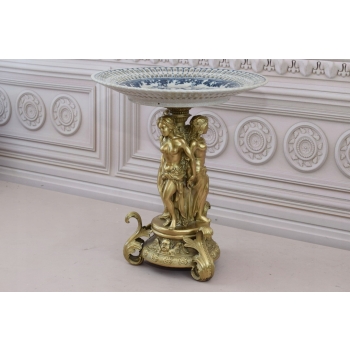 Porcelanowa Ażurowa Patera Trzy Nimfy - Porcelana + Brąz - Okazała Prezent