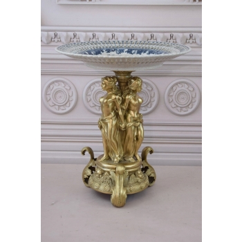 Porcelanowa Ażurowa Patera Trzy Nimfy - Porcelana + Brąz - Okazała Prezent
