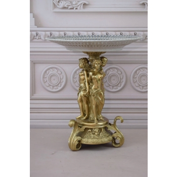 Porcelanowa Ażurowa Patera Trzy Nimfy - Porcelana + Brąz - Okazała Prezent