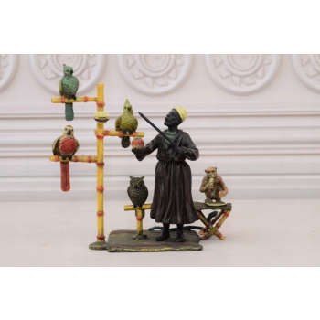 Treser Arab z Papugami - Figura z Brązu - Kolekcja Vienna