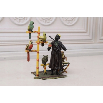 Treser Arab z Papugami - Figura z Brązu - Kolekcja Vienna