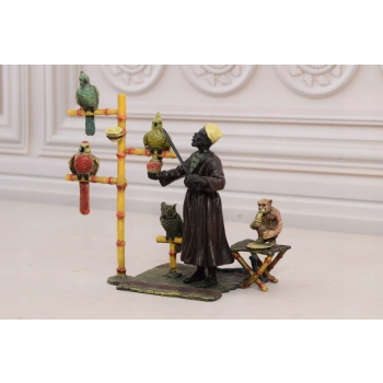 Treser Arab z Papugami - Figura z Brązu - Kolekcja Vienna