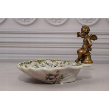 Porcelanowa Mini Patera - Mydelniczka - Porcelana + Figura z Brązu Amor