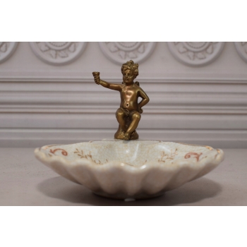 Porcelanowa Mini Patera - Mydelniczka - Porcelana + Figura z Brązu Amor