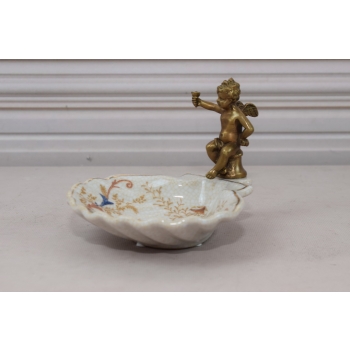 Porcelanowa Mini Patera - Mydelniczka - Porcelana + Figura z Brązu Amor