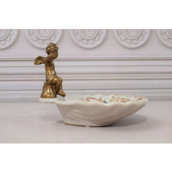 Porcelanowa Mini Patera - Mydelniczka - Porcelana + Figura z Brązu Amor