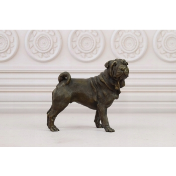 Siedzący Pies Shar Pei Szarpej Buldog - Figura Rzeźba z Brązu