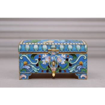 Srebrna Szkatuła Emalia Srebro 84 Rosja 158g Faberge rękodzieło unikat