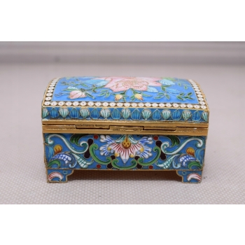 Srebrna Szkatuła Emalia Srebro 84 Rosja 158g Faberge rękodzieło unikat