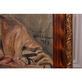 A. GOLDBAUM 1939 - Żyd z Księgami - Stary Obraz Olej na Płótnie