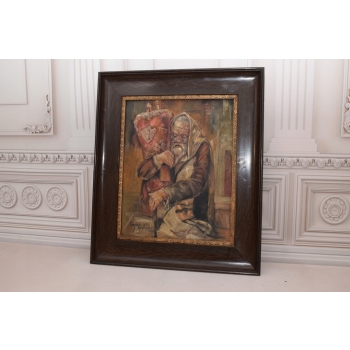 GOLDBAUM 1938 - Żyd Modlitwa Judaica - Stary Obraz Olej na Płótnie