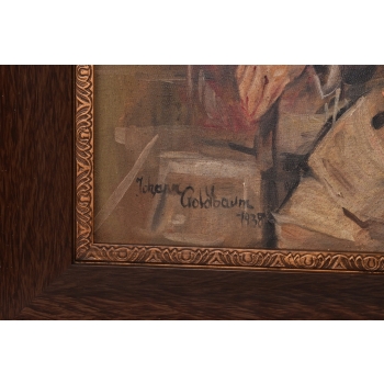 GOLDBAUM 1938 - Żyd Modlitwa Judaica - Stary Obraz Olej na Płótnie