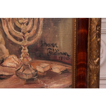 GOLDBAUM 1940 - Żyd Rozpalający Menore - Stary Obraz Olej na Płótnie